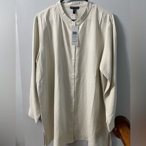 NWT Eileen Fisher Silk blouse Mandarin Collar minimalist luxury